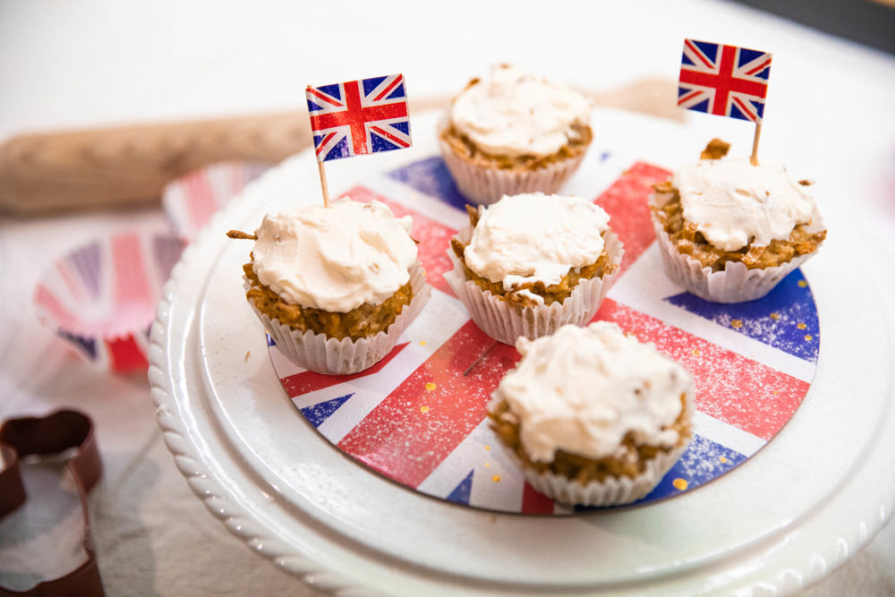 5 Carrot Cake treats on a cake stand