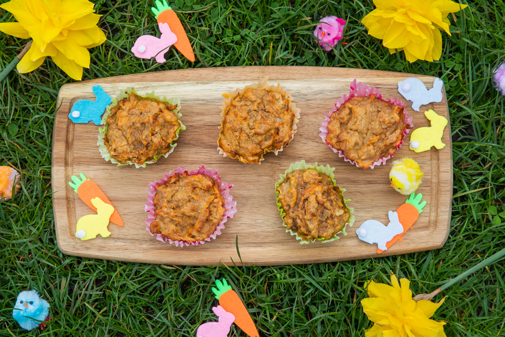 Easter treats on wooden board