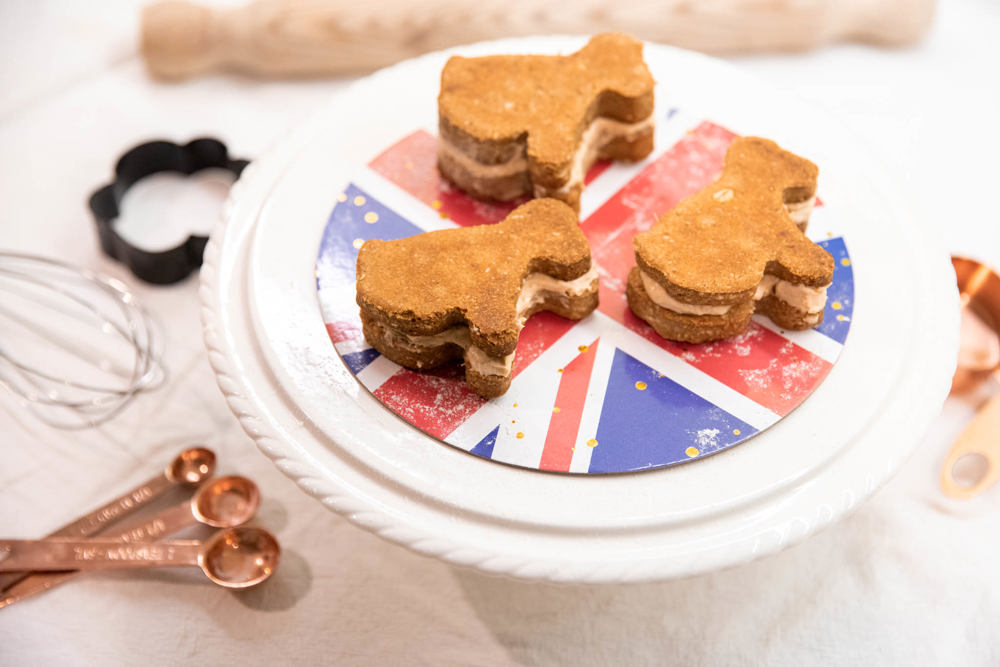 3 ice cream sandwich treats on a cake stand